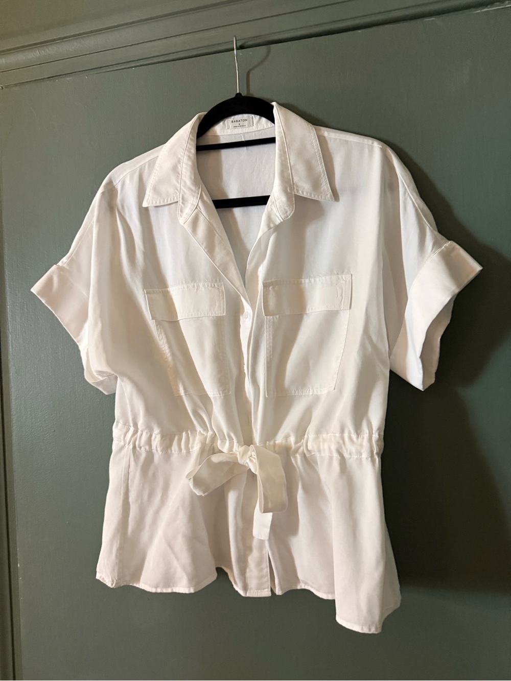 Babaton White Short-Sleeve Button-Down Tie-Waist Shirt